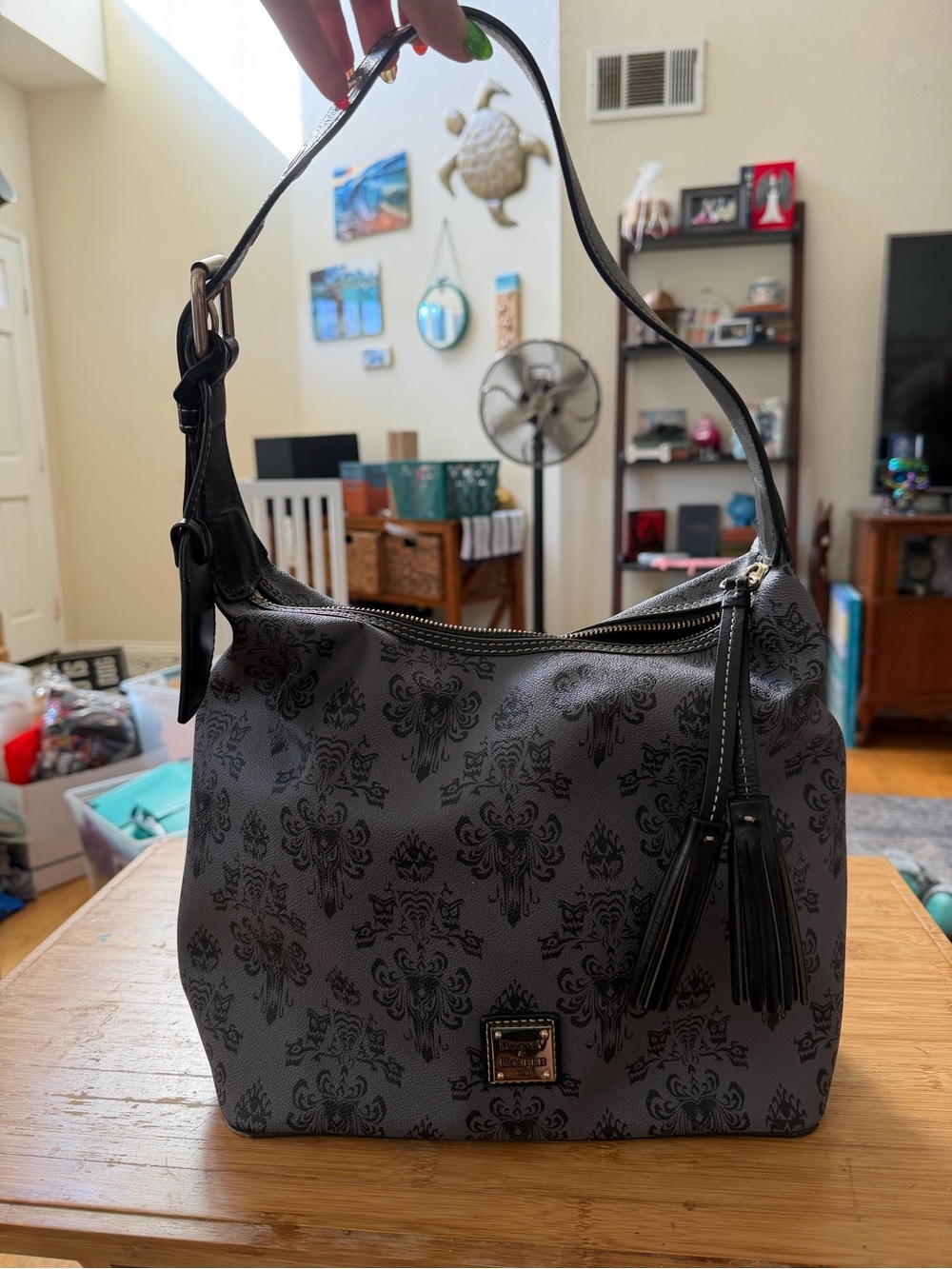 Disney Dooney & Bourke Haunted Mansion Gray Shoulder Bag with Tassels